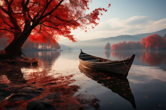 Afloat in Autumn's Tranquil Canvas