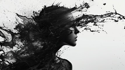 Controlled Release: Noir Eruption Digital Art Depicting Dark Desires and Energy Flow of Woman