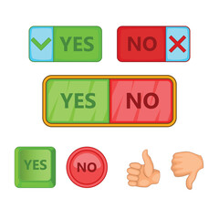 Thumb up and thumb down. Like and dislike icons. Yes or no choice. Agree and disagree sign. Approve or deny. Up and down index finger sign. Vector illustration. Accept icon