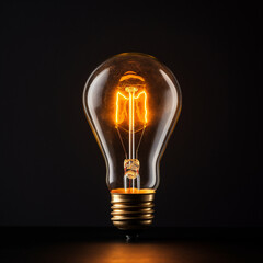 glowing edison bulb on a black background created with Generative Ai