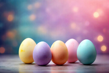 Festive colorful easter eggs on beautiful soft bokeh background