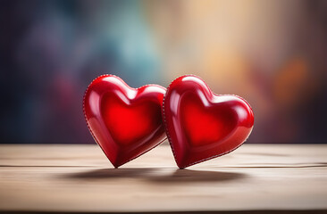 
two red hearts close-up on a plain background