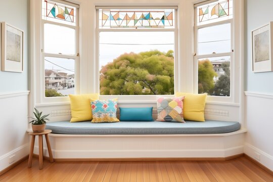 bay window with seat and cushion in victorian interior