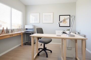 office space with an asymmetrical desk and ergonomic chair