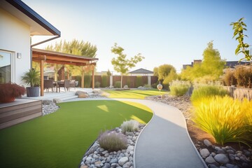 Obraz premium garden with droughttolerant landscaping around a new villa