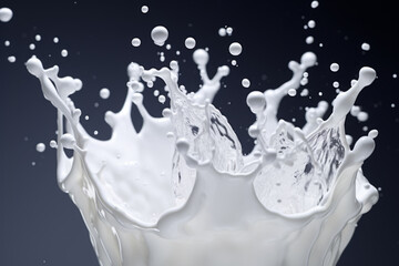 Milk drop creates crownshaped wave and splash representing fresh and healthy breakfast.