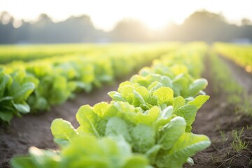 rows of lettuce heads in morning light