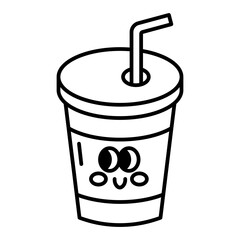 Kawaii Soda in a cup cartoon line icon.