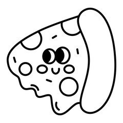 Kawaii Pizza slice cartoon line icon.