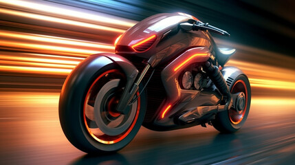  fast moving sport motorcycle  on highway wallpaper Highway . Powerful acceleration of a super motorcycle  illustration . Closeup poster - obrazy, fototapety, plakaty