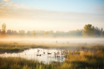 Fototapeta premium early morning mist rising from a wetland