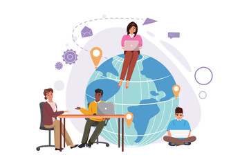 Global network connection. Teamwork of colleagues from different part of the world. Cooperation and teamwork using internet connection.