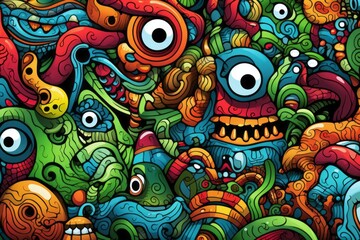 Cartoon cute doodles of abstract surreal elements, intricately designed to form a mesmerizing and detailed seamless pattern, Generative AI