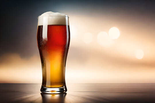 large glass of beer , minimalist background