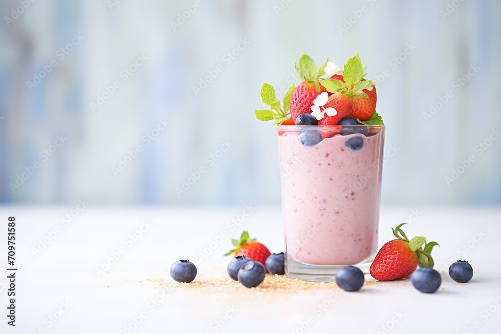 Wall mural berry smoothie with mint leaf garnish on top