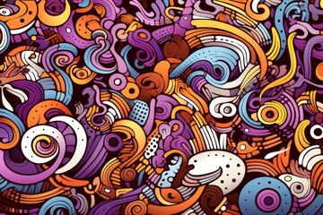 Cartoon cute doodles of abstract surreal elements, intricately woven together to create a detailed and seamless pattern, Generative AI