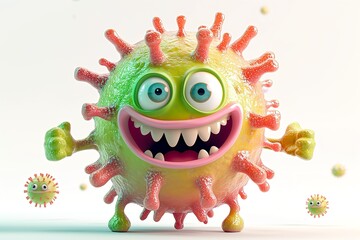 Fototapeta premium Funny bacteria, viruses characters with funny faces