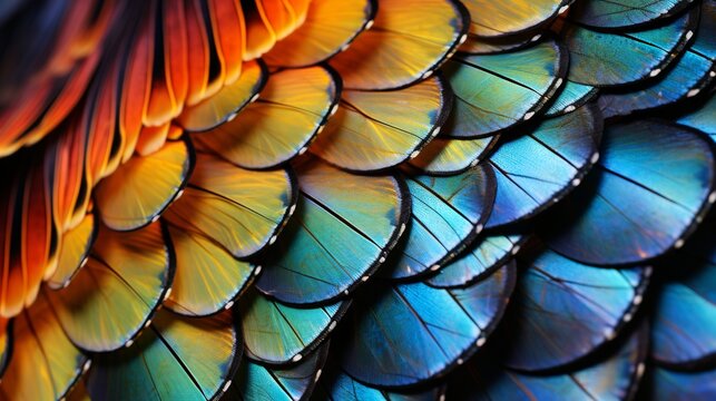 Extreme close-up of butterfly wings, vibrant colors and patterns, fine details.