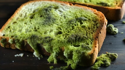 Moldy bread with green mildew. - obrazy, fototapety, plakaty