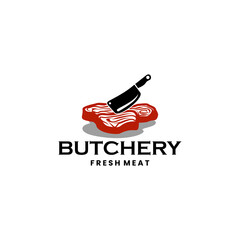 Beef and meat cleaver knife vector design. Butchery Shop, meat shop fresh meat Logo Design Template.
