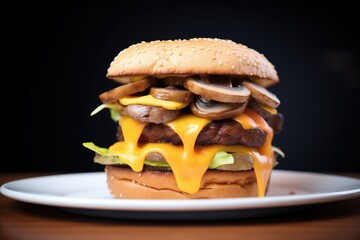 cheeseburger with grilled mushrooms, swiss cheese