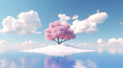 abstract unique background with pink tree in surreal scene 3d render