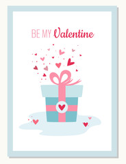 Greeting card concept with gif box. Valentine's day greeting card. Vector illustration.