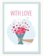 Valentine's day concept greeting card. Vector illustration in flat simple style. Bouquet of hearts.
