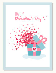 Greeting card concept with gif box. Valentine's day greeting card. Vector illustration.