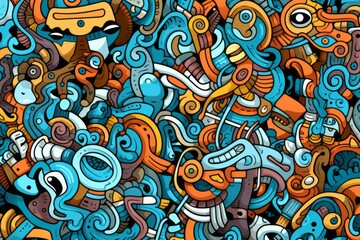 Cartoon cute doodles of abstract surreal shapes and forms, intricately arranged to create a seamless and detailed pattern, Generative AI
