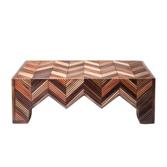 front view close up of Zigzag Patterned Chevron coffee table isolated on a white transparent background