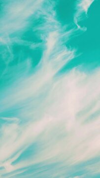 Light Cirrus Clouds Cloud Sky In Blue Aquamarine pale-blue colors Moving In Sky. Natural Background Cloudscape Time Lapse, Timelapse, Time-lapse. Blue Background. Abstract Blue. White Cloud heavenly