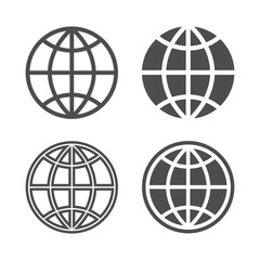 Globes graphic icon set. Planet Earth abstract logos isolated signs on white background. Vector illustration