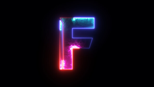 Glowing neon blue and purple alphabet "F" icon. Glowing alphabet F icon, glowing letter, Educational concept with neon letter