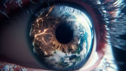 Möbelaufkleber Closeup of Eye Reflection of the Earth, Macro Shot of the Human Eye with Planet Earth Reflection © FutureStock Studio