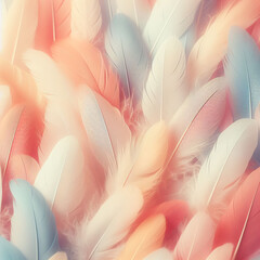 background of delicate feathers in pastel colors abstract, Al Generation - obrazy, fototapety, plakaty
