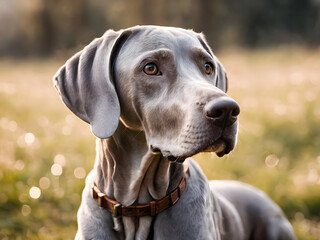Portrait of a beautiful Weimaraner dog in the nature