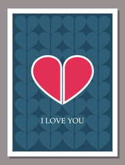 Valentine's day greeting card concept in retro style with heart and lettering. Vector illustration.
