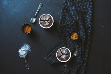 Coffee and souffle on blackboard table top