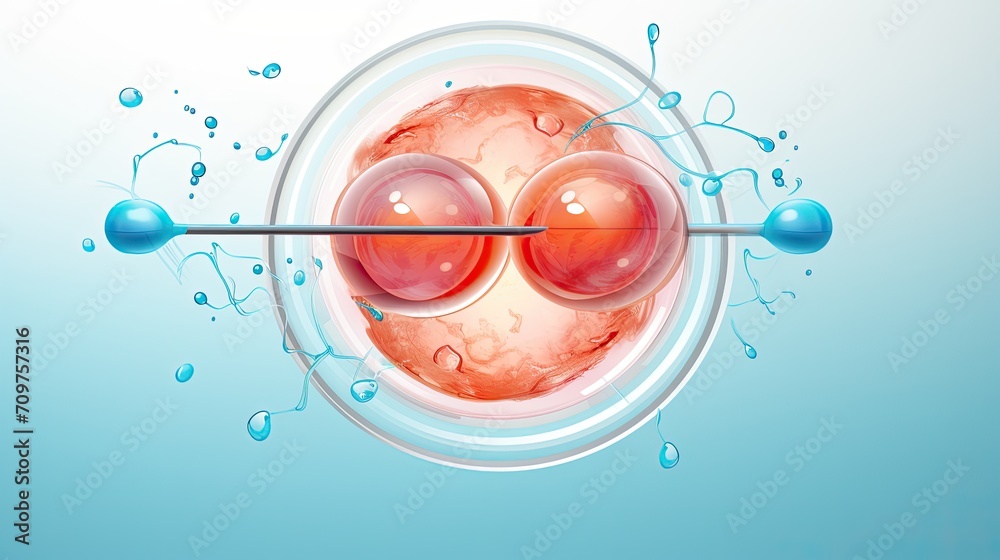 Wall mural 3d illustration of in vitro fertilization. fertilized egg cell and needle realistic