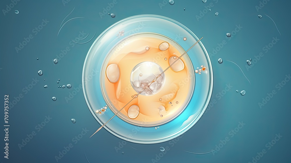 Wall mural 3d illustration of in vitro fertilization. fertilized egg cell and needle realistic