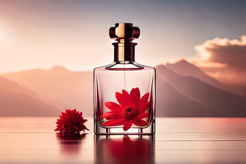 red floral fragrance perfume container , red perfume branding presentation