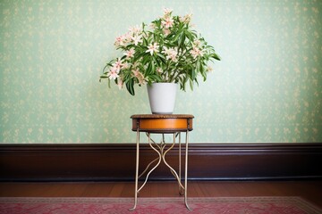 a jasmine plant in bloom on a victorian style metal stand