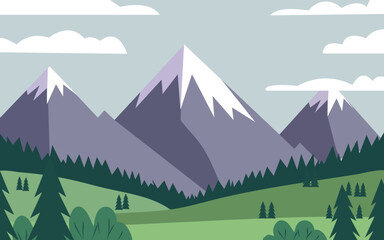 Mountain flat clipart adventure landscape natural vector illustration background