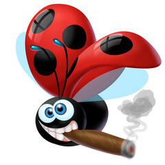 Coccinella che fuma il sigaro