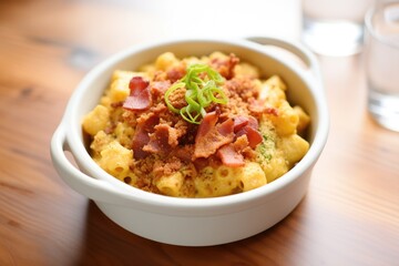 mac and cheese with bacon bits topping