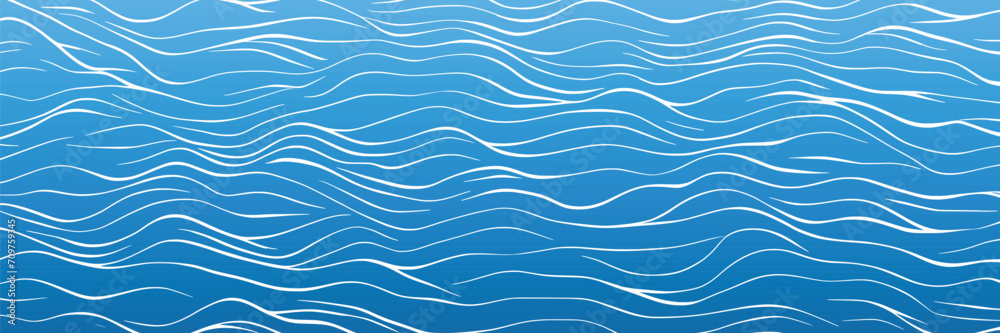 Wall mural ripples and water waves, sea surface, vector natural background, banner