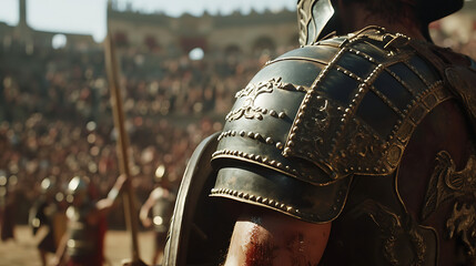 Close up shot from Gladiator Fight, Colosseum, Roaring Crowd, High Adrenaline