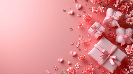 Valentines day Background with copy space for text 3d love, heart and tiny flower blank space for text