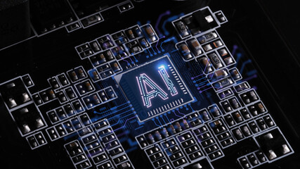 AI artificial intelligence three dimensional electronic intelligent hardware chip scene. Advanced Technology Concept Visualization.